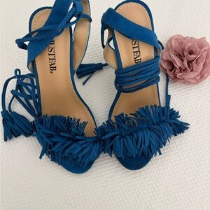 JustFab Teal Fringe Heeled Sandals